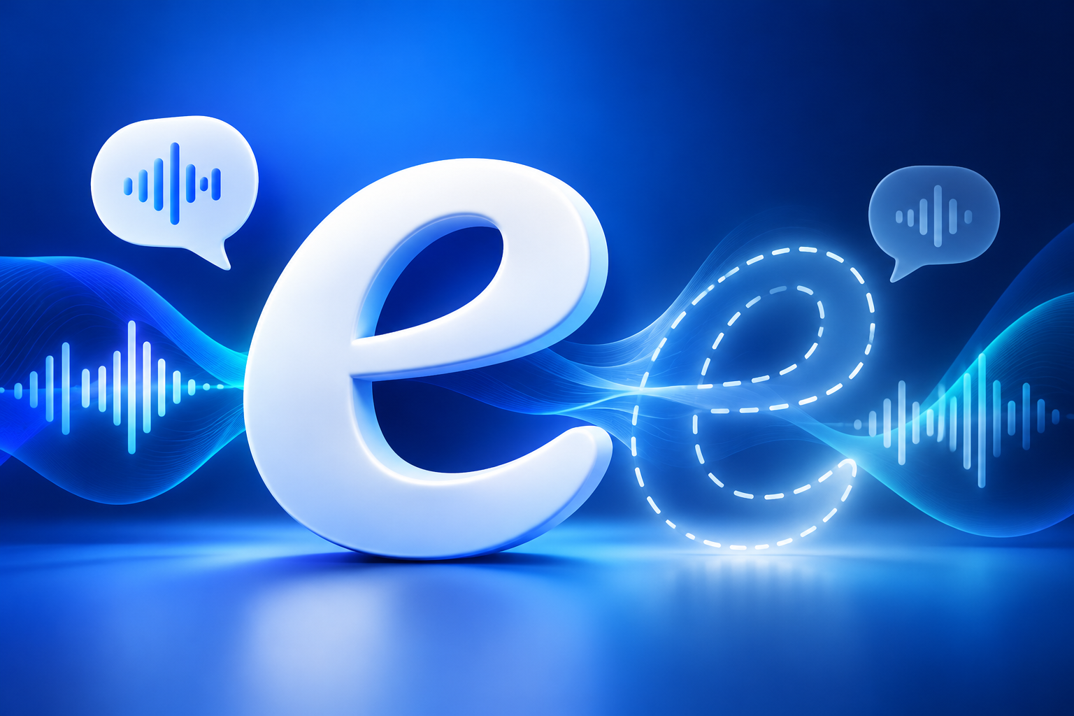 French e muet visual: a clear letter e and a fading e surrounded by speech waves